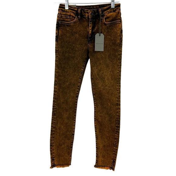 NWT AllSaints Miller Mid rise Skinny Orange Acid Washed Jeans Size Medium - Picture 1 of 12